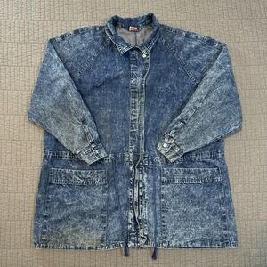 Vtg 80s Dakota Sport Denim Chore Coat Women XL Blue Talon Zip Barn‎ Field Jacket